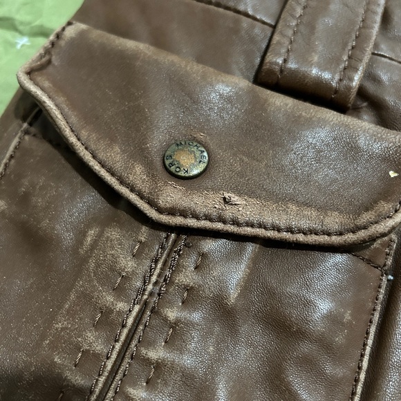 Michael Kors Women's Genuine Leather Moto button up Jacket Brown Size Med - Picture 3 of 16